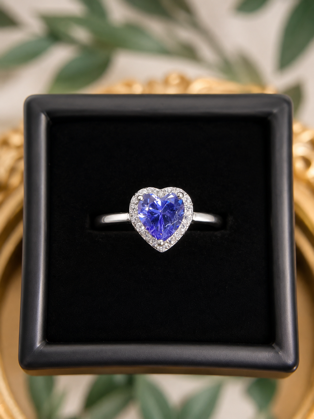 Sterling Silver Heart-Cut Tanzanite CZ Halo Ring – Size 6