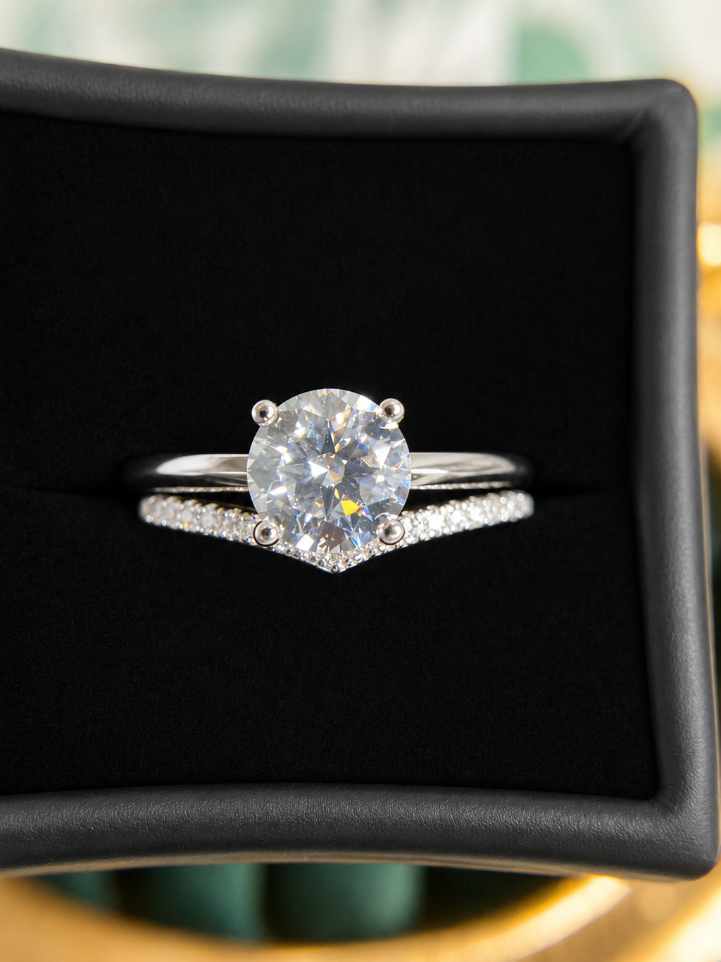 Sterling Silver Round Moissanite Solitaire Ring with Contoured Pave Band – 1.1 CT, Size 7