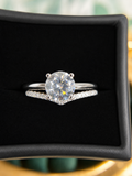 Sterling Silver Round Moissanite Solitaire Ring with Contoured Pave Band – 1.1 CT, Size 7