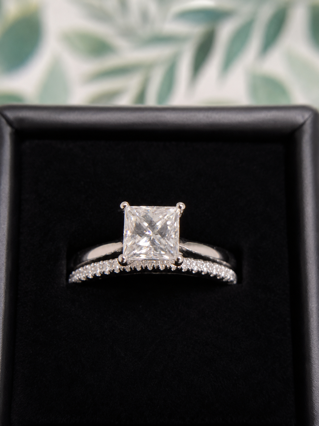 Sterling Silver Princess Moissanite Solitaire Ring with Band – .8 CT, Size 7