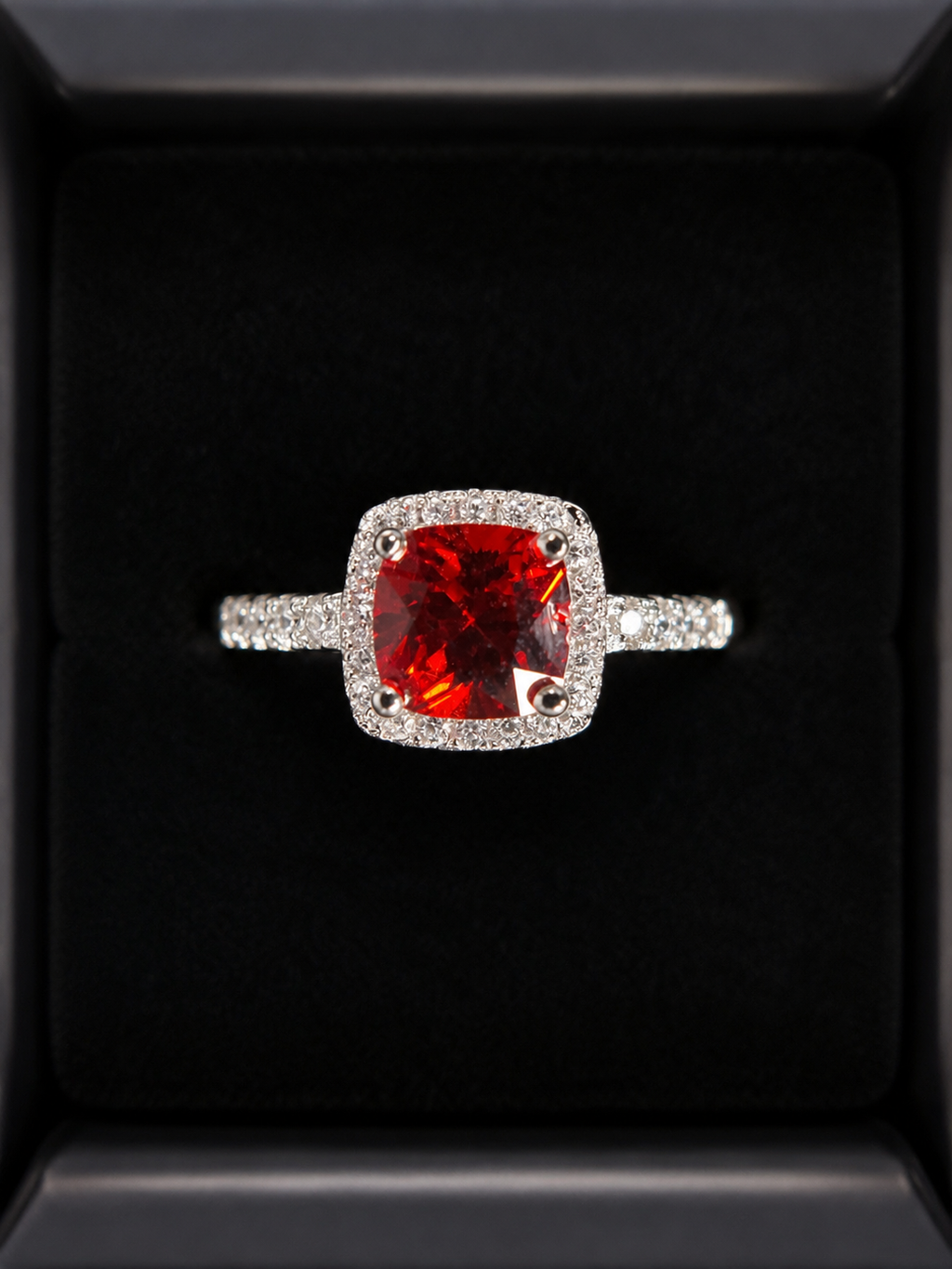 Sterling Silver Cushion-Cut Red-Orange Garnet Halo Ring – Size 6.5