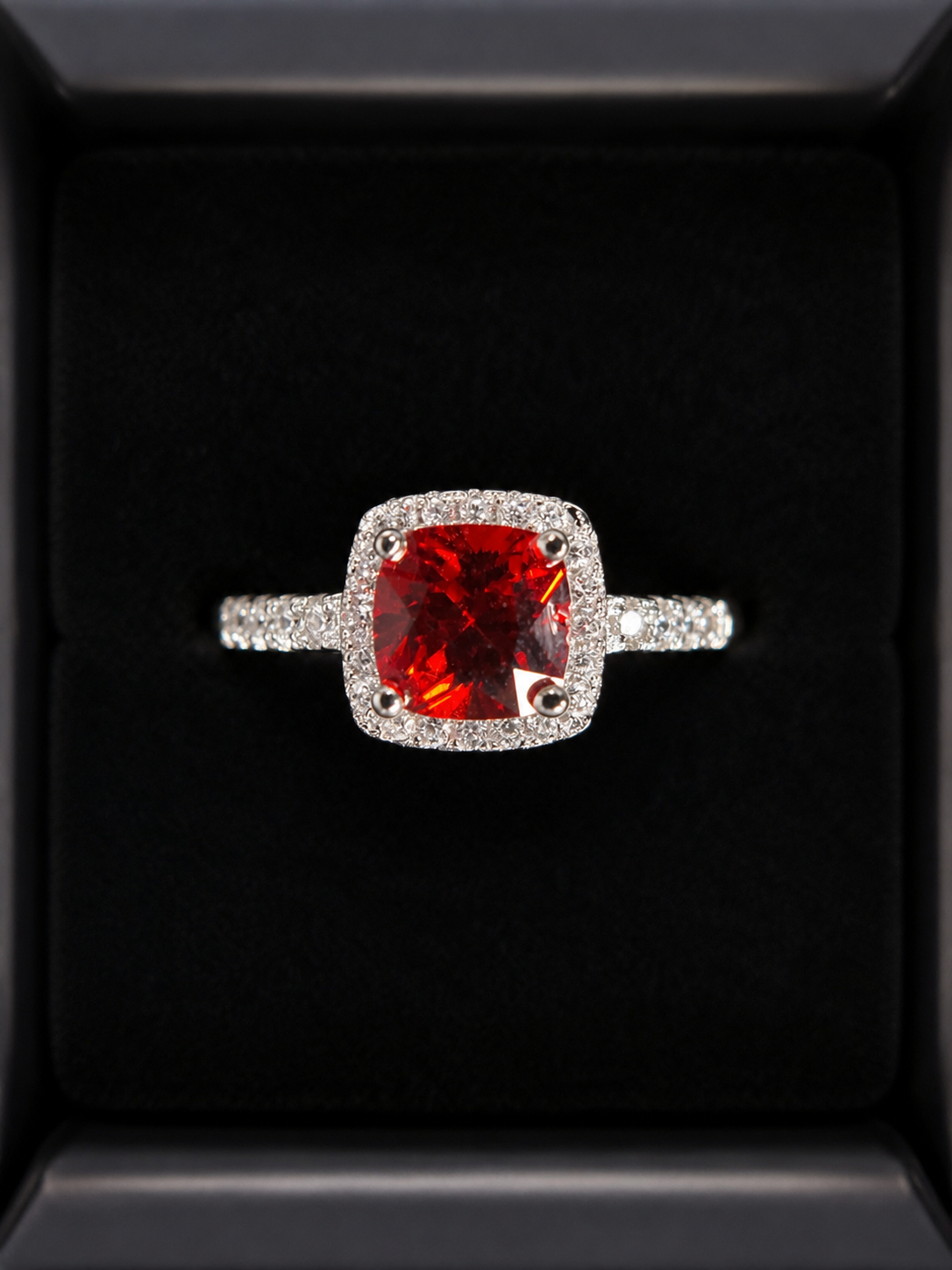 Sterling Silver Cushion-Cut Red-Orange Garnet Halo Ring – Size 6.5