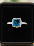 Sterling Silver Cushion-Cut Blue Topaz Halo Ring – Size 7.5