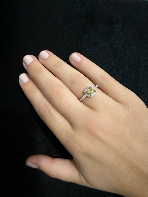Sterling Silver Cushion-Cut Citrine Halo Ring – Size 8