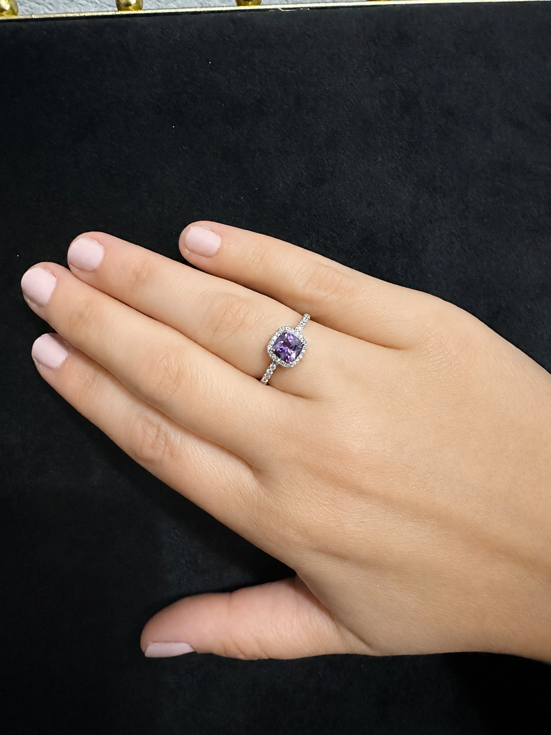 Sterling Silver Cushion-Cut Amethyst Halo Ring – Size 5.75