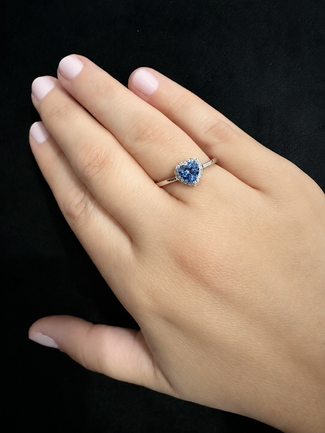 Sterling Silver Heart-Cut Tanzanite CZ Halo Ring – Size 6
