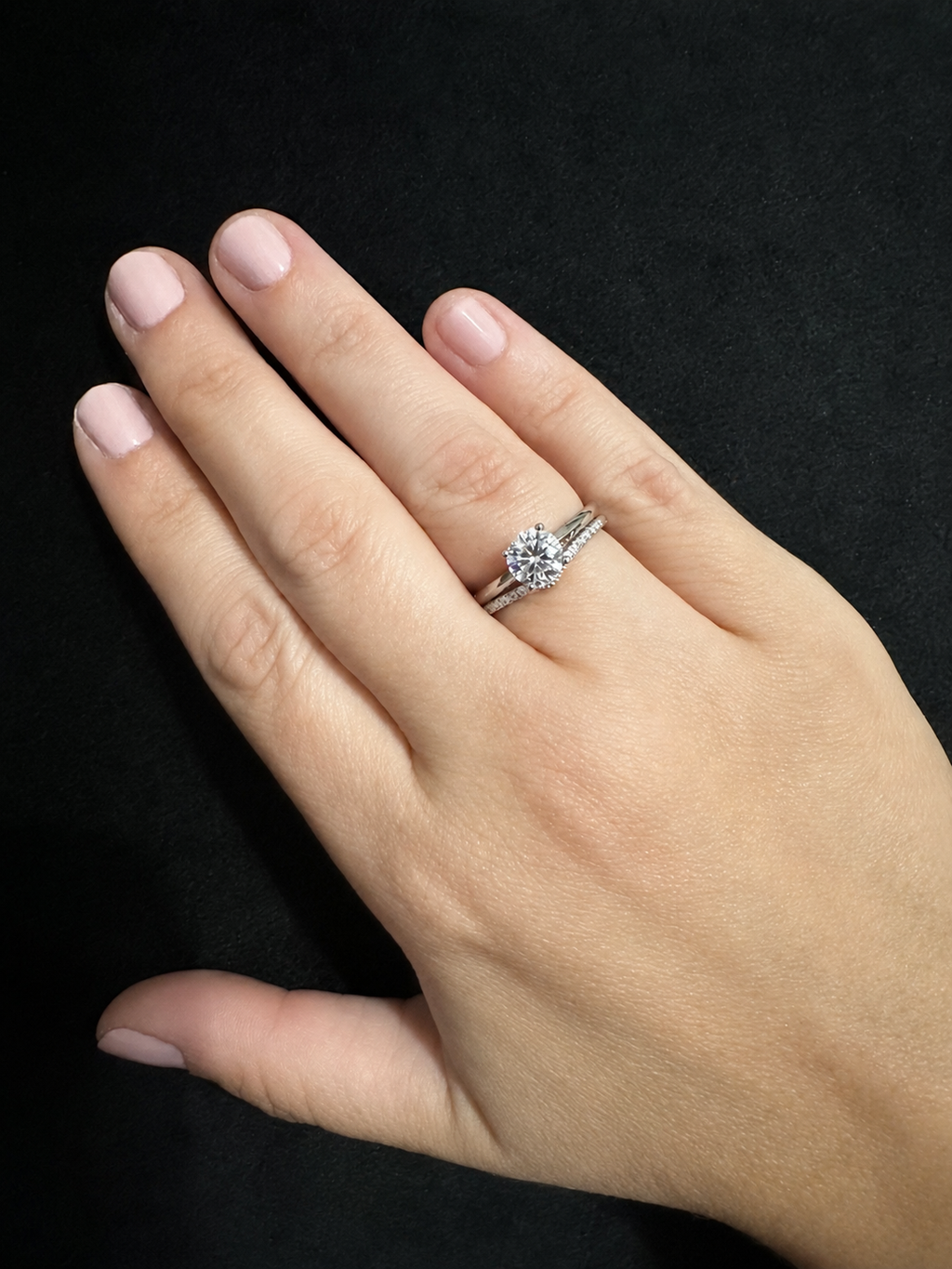Sterling Silver Round Moissanite Solitaire Ring with Contoured Pave Band – 1.1 CT, Size 7