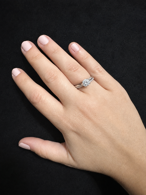 Sterling Silver Round Moissanite Solitaire Ring with Band – 1.1 CT, Size 7