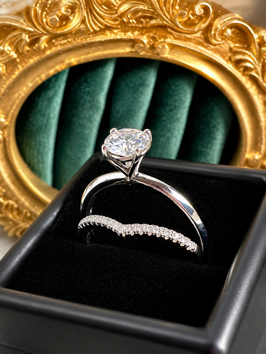 Sterling Silver Round Moissanite Solitaire Ring with Contoured Pave Band – 1.1 CT, Size 7