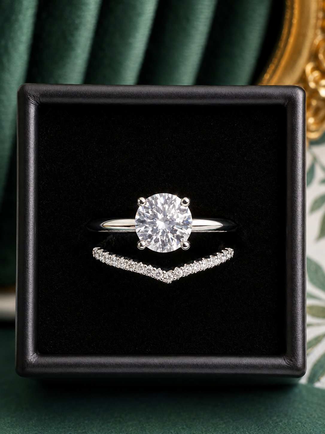 Sterling Silver Round Moissanite Solitaire Ring with Contoured Pave Band – 1.1 CT, Size 7