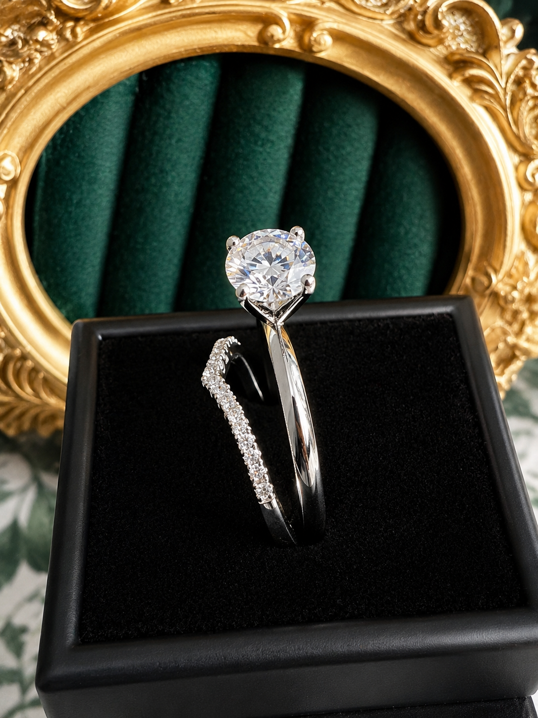 Sterling Silver Round Moissanite Solitaire Ring with Contoured Pave Band – 1.1 CT, Size 7