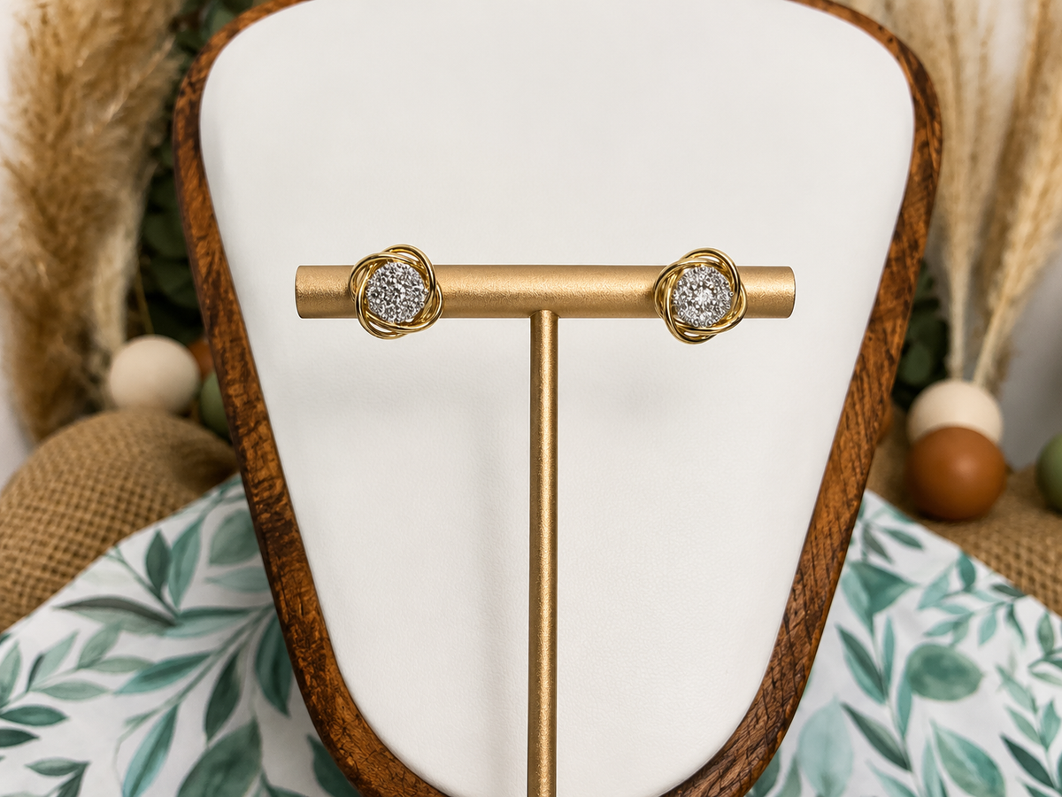 14K Gold Over 925 Love Knot Natural Diamond Stud Earrings – .10ct TW