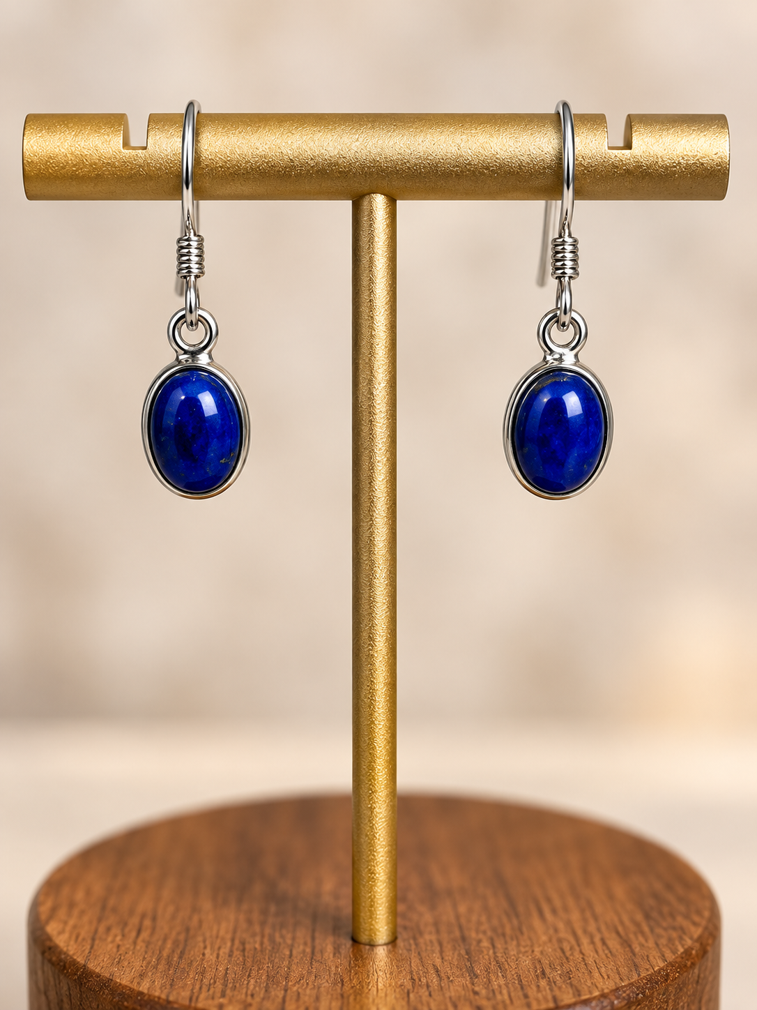 Vintage 925 Sterling Silver Lapis Lazuli Oval Drop Earrings