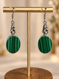 Vintage 925 Sterling Silver Malachite Statement Drop Earrings