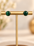 Gold Over 925 Sterling Silver Round Malachite Stud Earrings