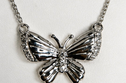 Sterling Silver Butterfly Necklace with 0.10 CT Natural Diamond